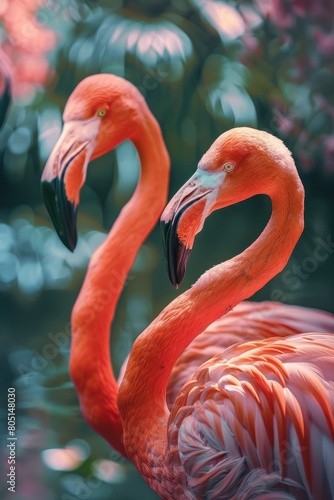 pink flamingos close-up. selective focus