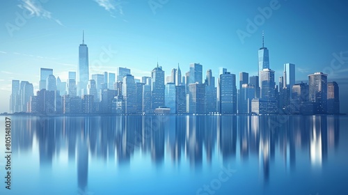 Urban and Street Scenes Skyline: A 3D copy space background showcasing a city skyline with tall buildings and skyscrapers