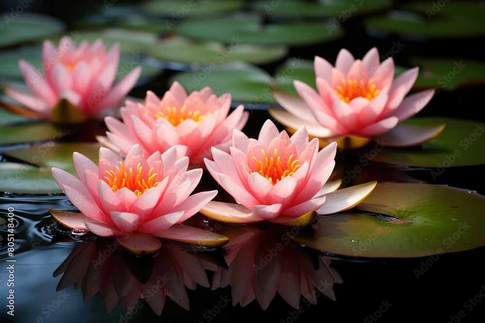 Floating Lotus Countdown: Lotus flowers floating on a tranquil pond counting down to a moment of enlightenment.