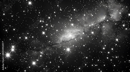 starry background, black and white,