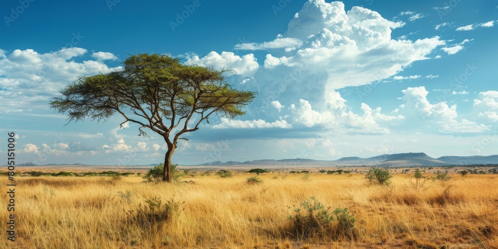 A tree stands in a field of dry grass A tree stands in a field of dry grass