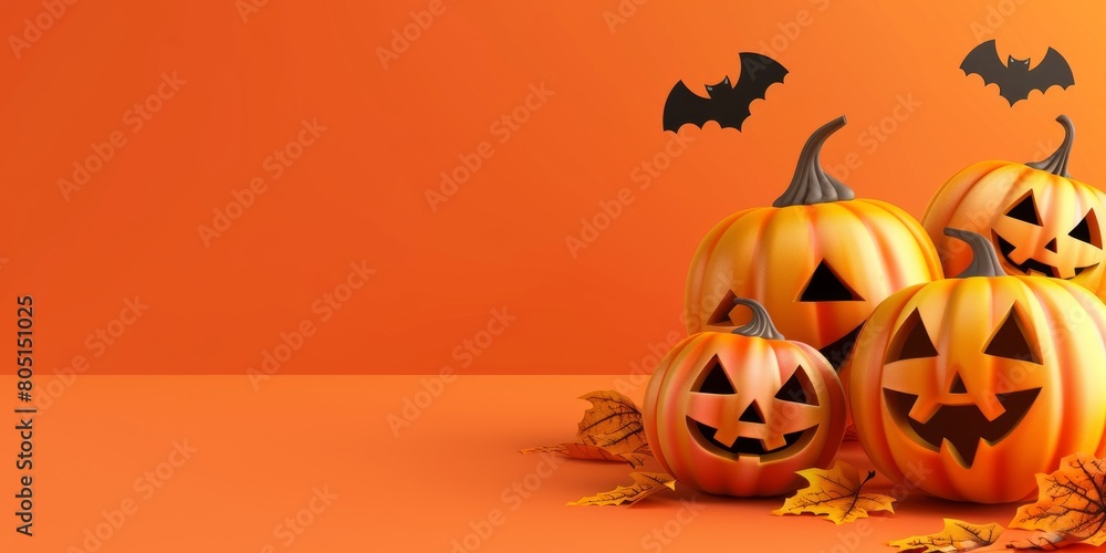 Web banner for Halloween with 3D icon sale special offer on background, On the left is free space