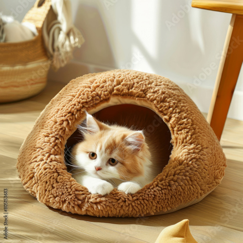 Explore the imaginative world of cat litter design with this whimsical illustration of a domed litter box and a curious big cat, embodying innovation and creativity. AI generative. photo