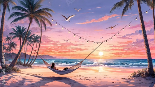 hammock on the beach at sunset