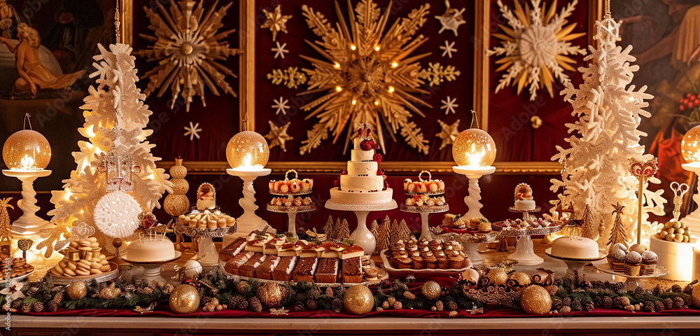 A festive dessert table adorned with Mozartkugel cutouts as the star attraction.