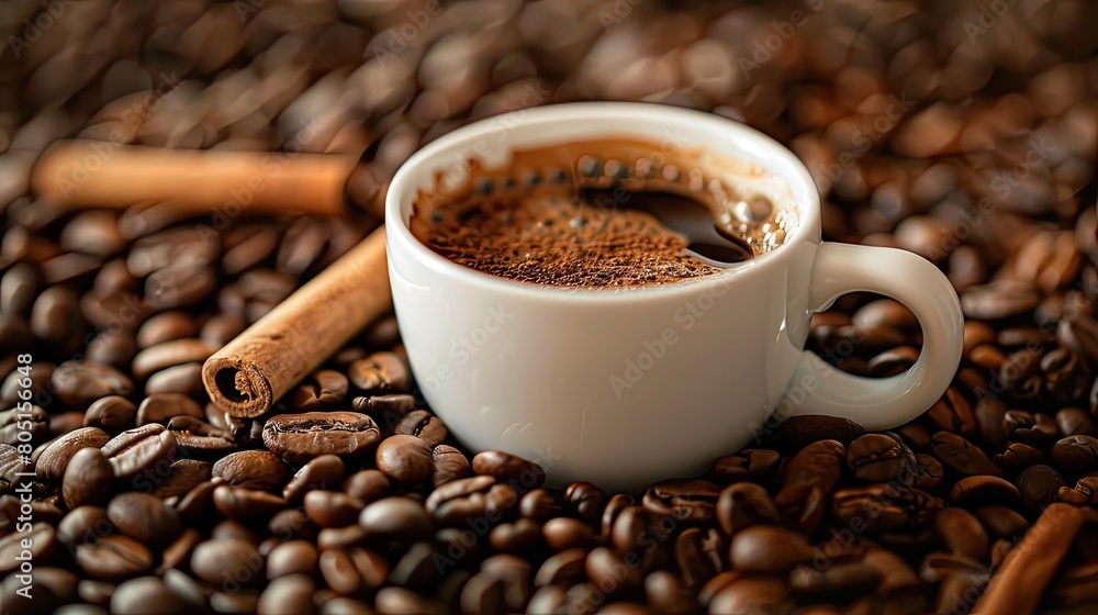 coffee with cinnamon on burlap background coffee with cinnamon on burlap background