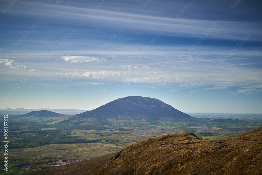 Ireland Nephin Beg Mountain and Beltra lough at low clouds Ireland Nephin Beg Mountain and Beltra lough at low clouds