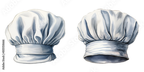 set of two cliparts of a cook's / chef's hat on transparent background watercolor illustration photo