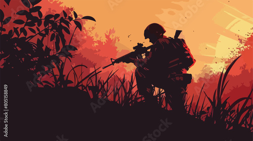 Male soldier in ambush outdoors Vector style vector d