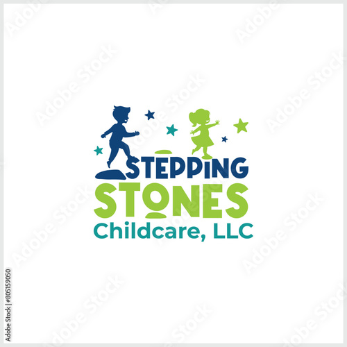 Stepping stone or walking stone logo. Vector Format with a child on it