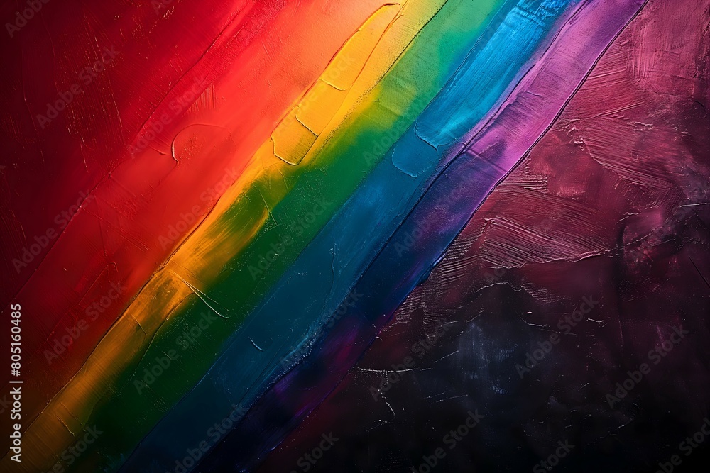 Obraz premium A textured painting with broad, vibrant rainbow-colored strokes, pride month