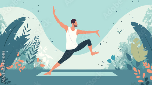 Man practicing yoga. Vector illustration in flat style