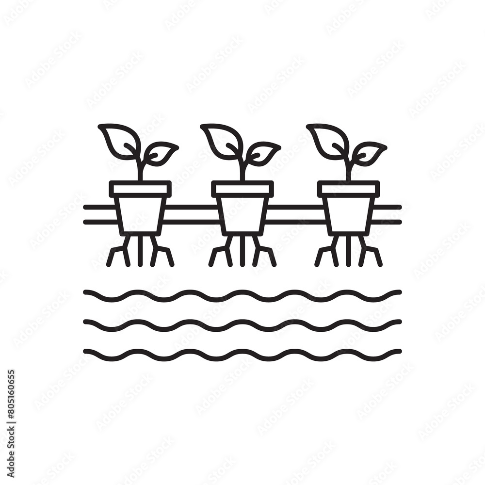 Hydroponics linear icon. Grow plants without soil. Farming herbs and vegetables in water. Thin line customizable illustration. Contour symbol. Vector isolated outline drawing. Hydroponics linear icon. Grow plants without soil. Farming herbs and vegetables in water. Thin line customizable illustration. Contour symbol. Vector isolated outline drawing.