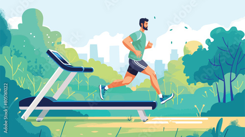 Man running on the treadmill and in the park. Concept