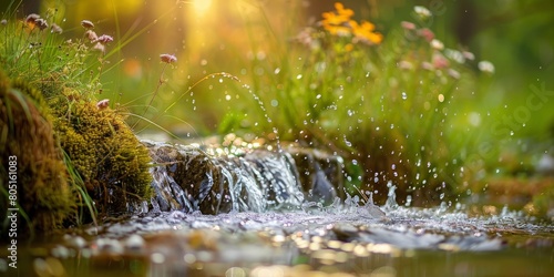 A stream of water is flowing over a mossy rock