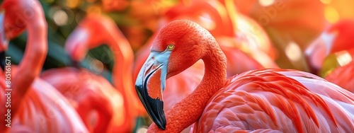 pink flamingos close-up. selective focus