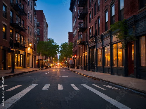 Twilight Tranquility, Experience the Peaceful Ambiance of SoHo District, New York, as Evening Sets In and an Empty Street Embraces the Calm of Dusk.