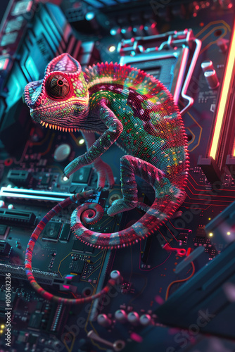 Tech and Nature Blend: Chameleon on Mainboard