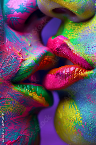 Colorful Painted Faces Close-Up Kiss. © Vladimir Popovic 