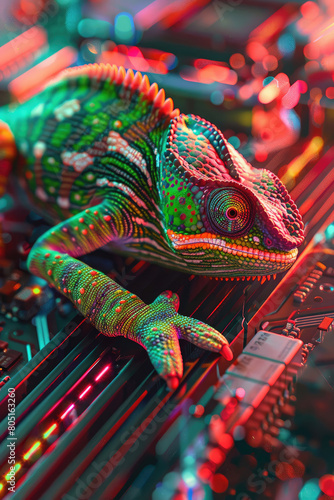 Chameleon on Computer Mainboard: Abstract Technology Design © GOLVR