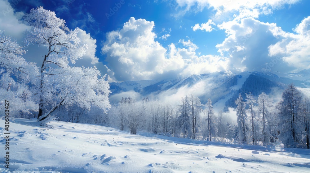 Winter Landscape with Clouds: A Fantasy Wonderland in the Forest