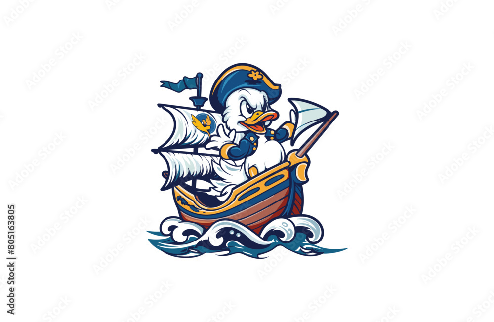 Duck and Sailboat vector illustration flat design logo Duck and Sailboat vector illustration flat design logo