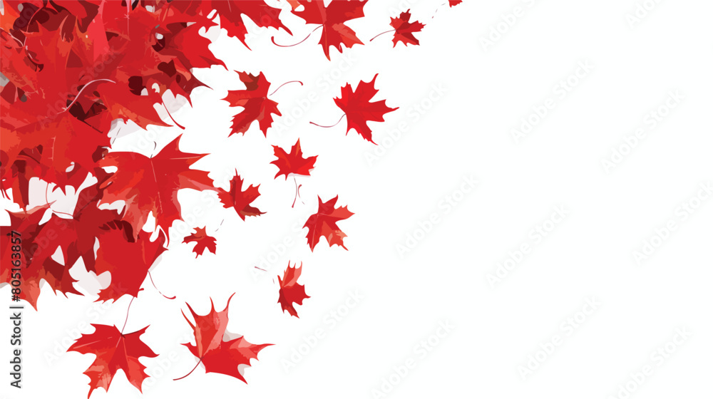 Many red maple leaves on white background with space