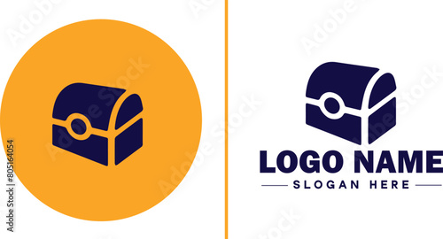 Treasure chest icon money lock box flat Treasure chest logo sign symbol editable vector