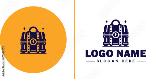 Treasure chest icon money lock box flat Treasure chest logo sign symbol editable vector