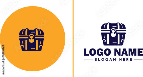 Treasure chest icon money lock box flat Treasure chest logo sign symbol editable vector