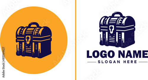 Treasure chest icon money lock box flat Treasure chest logo sign symbol editable vector
