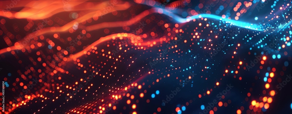 Abstract digital background with glowing dots and lines, dark blue red orange colors Abstract digital background with glowing dots and lines, dark blue red orange colors