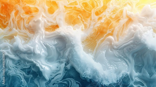 The image is a colorful abstract of a wave with foam and bubbles photo