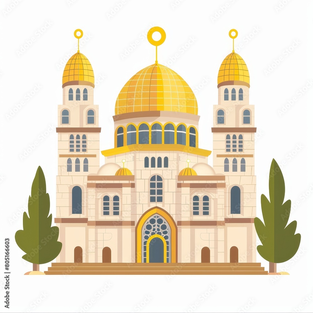 A large, ornate building with a gold dome and yellow trim