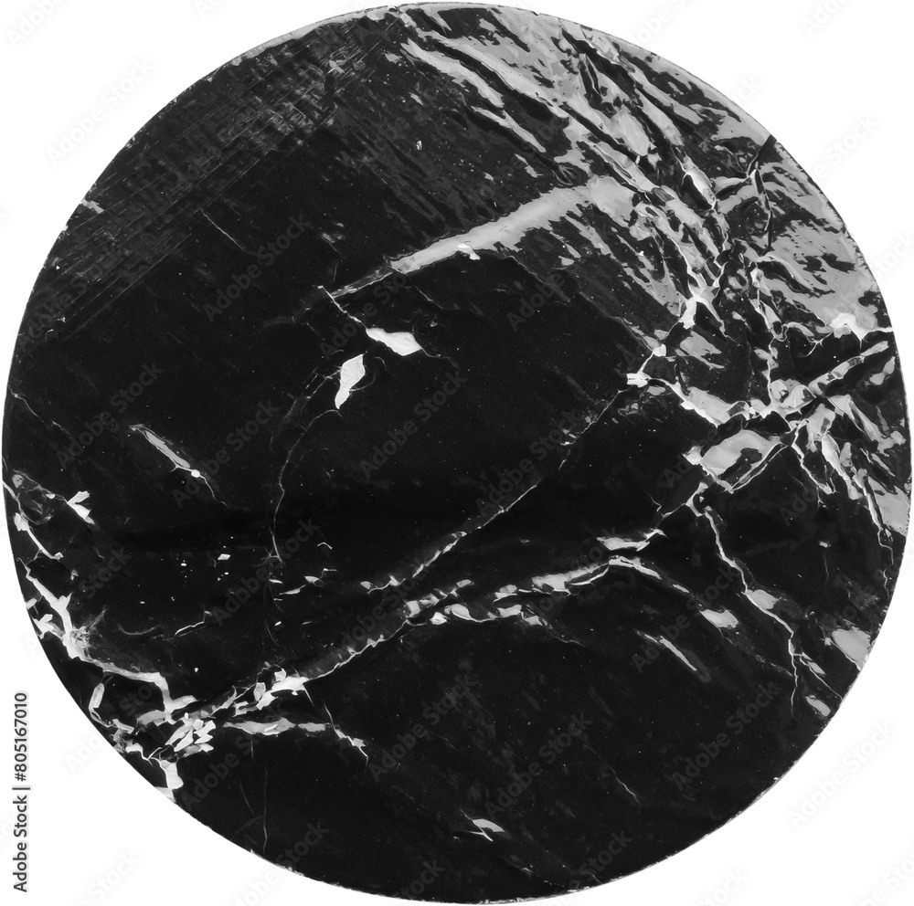 Fototapeta premium Black old scratched round paper sticker isolated on white background