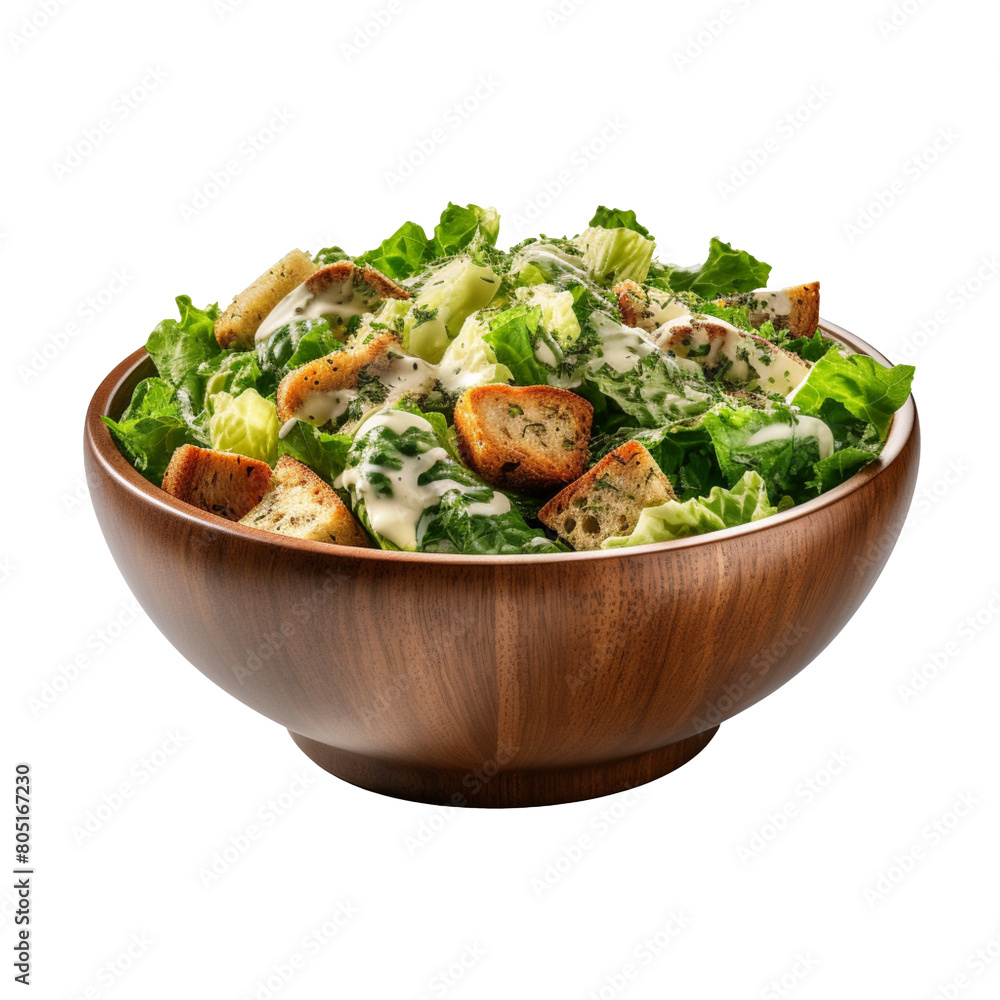 Delicious Caesar salad in a clay bowl isolated on transparent background Delicious Caesar salad in a clay bowl isolated on transparent background