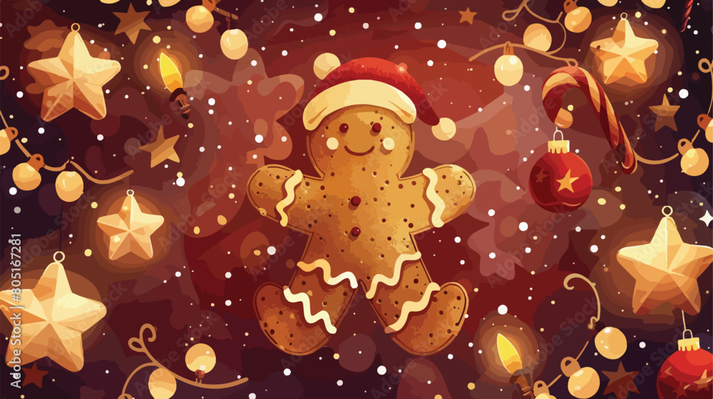 Merry Christmas vector illustration with gingerbread