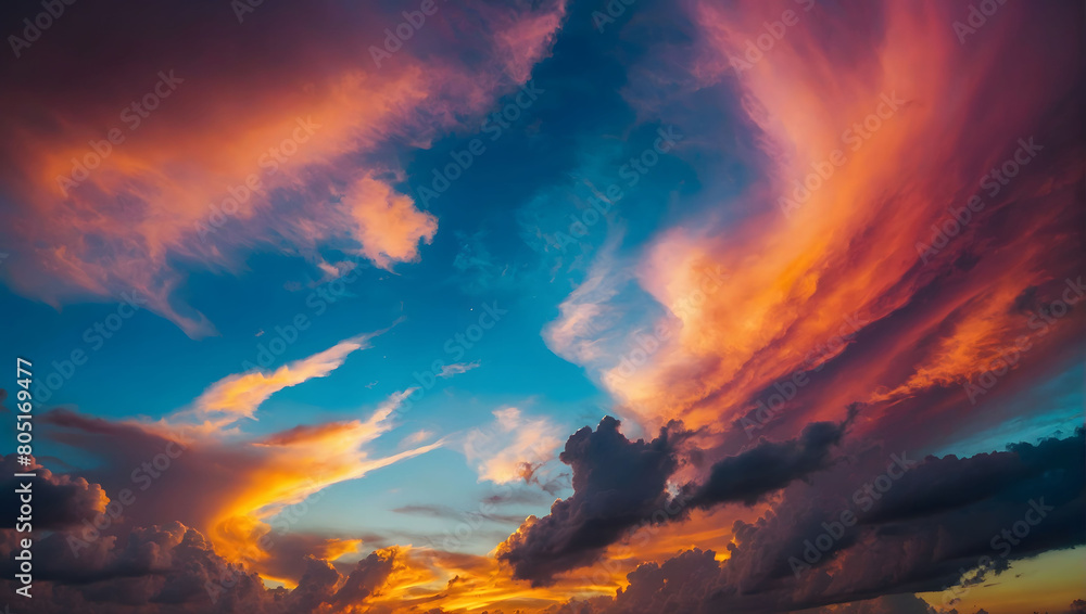 Vibrant Patel-colored clouds fill the sky, creating a mesmerizing backdrop of swirling hues.