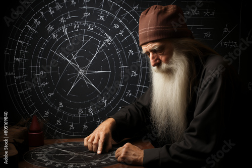 Former Mathematics Teacher, Commemorating International Day of Mathematics with an Aged Professor Crafting Theorems and Calculations photo