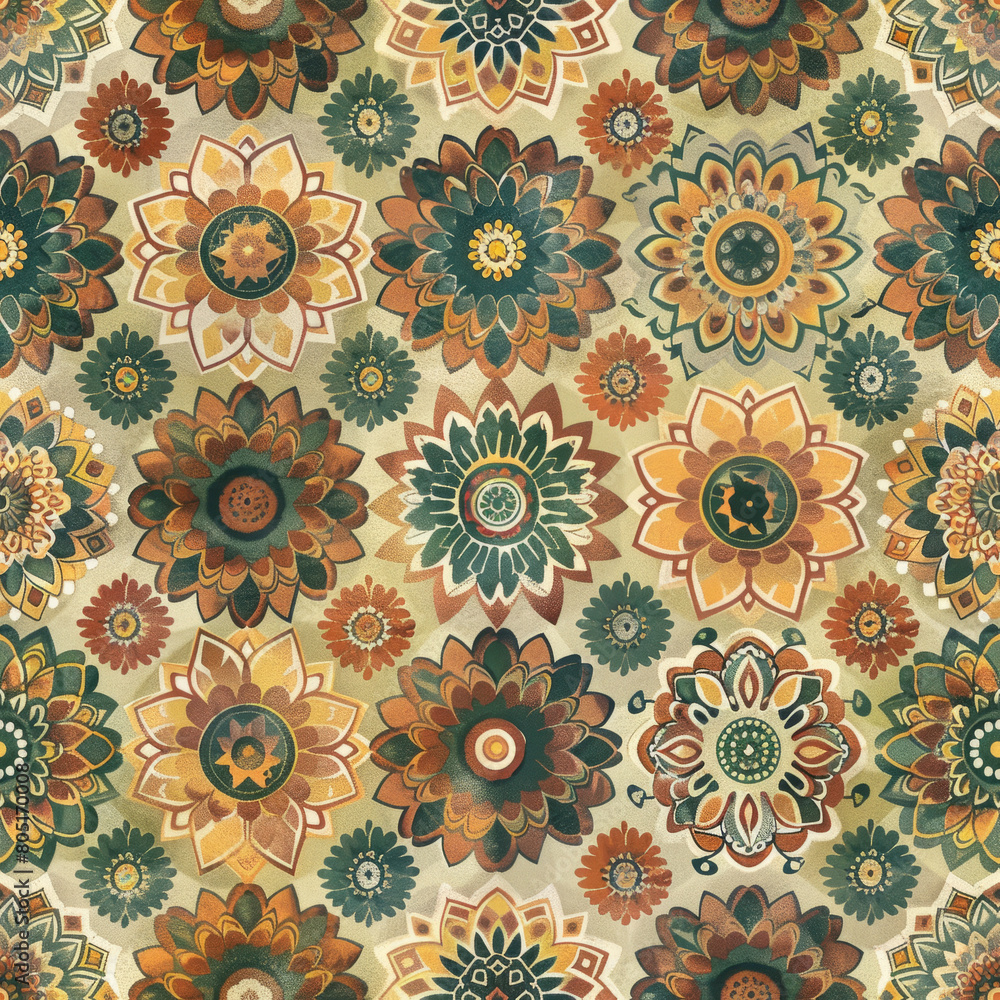 Mandala-style floral seamless pattern