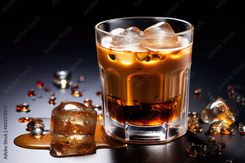 Glass of ice coffee isolated on white background from top view Glass of ice coffee isolated on white background from top view