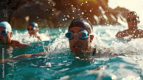 swimmer athlete in a swimming pool. Background with selective focus and copy space