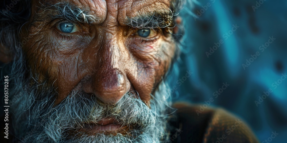 A man with a beard and a beard is looking at the camera A man with a beard and a beard is looking at the camera