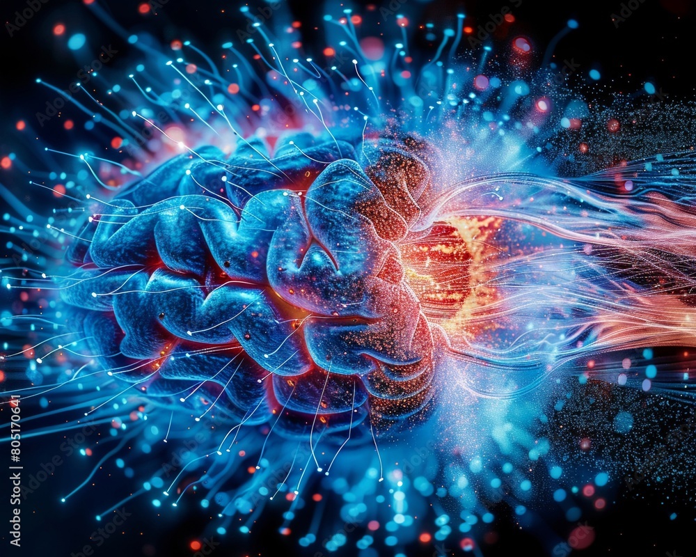 Visualization of a digital brain, representing AIs role in enhancing human intelligence and creativity in technology sectors Visualization of a digital brain, representing AIs role in enhancing human intelligence and creativity in technology sectors