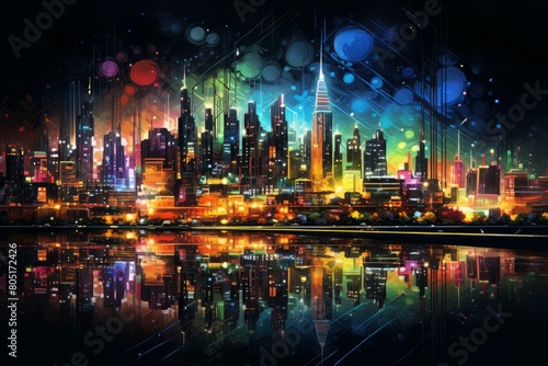 Sprawling Neon city cyberpunk skyline. Asia chinese. Generate Ai