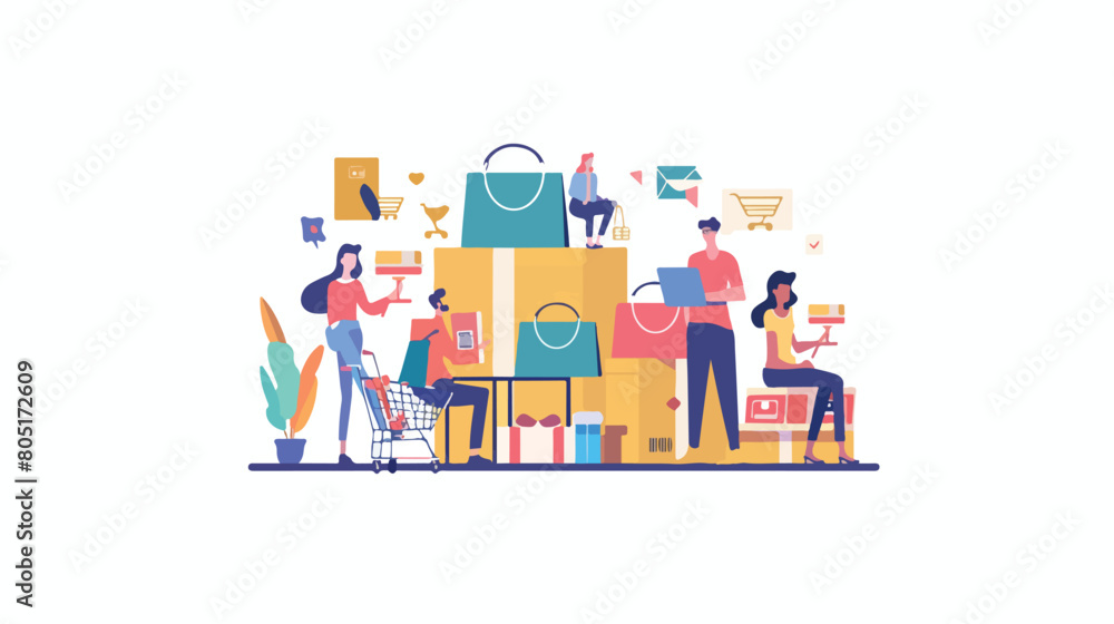 Online shopping concept illustration in flat style wi