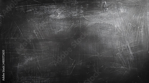Black and white chalkboard with writing and eraser marks photo