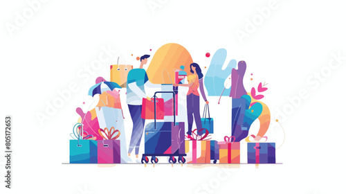 Online shopping concept illustration in flat style wi photo