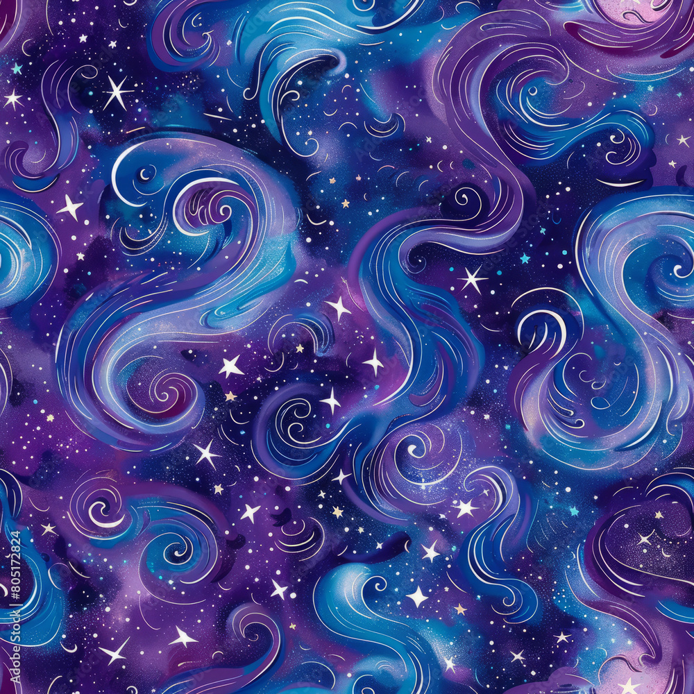 Fantasy galaxy with stars and swirls. Seamless pattern Fantasy galaxy with stars and swirls. Seamless pattern