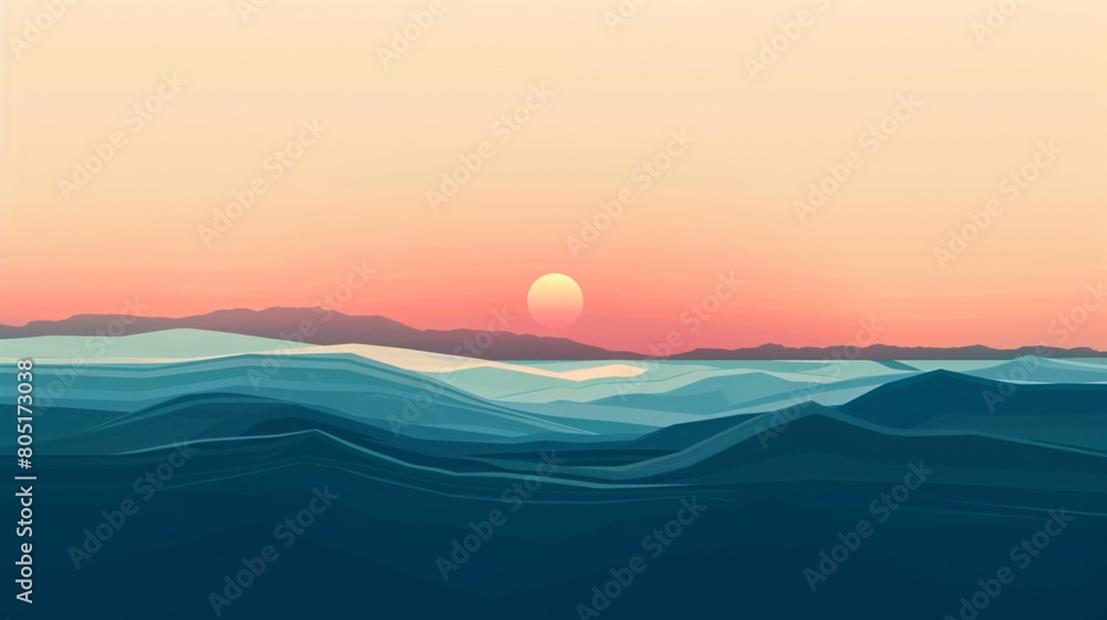 A painting depicting a sunset over a body of water A painting depicting a sunset over a body of water